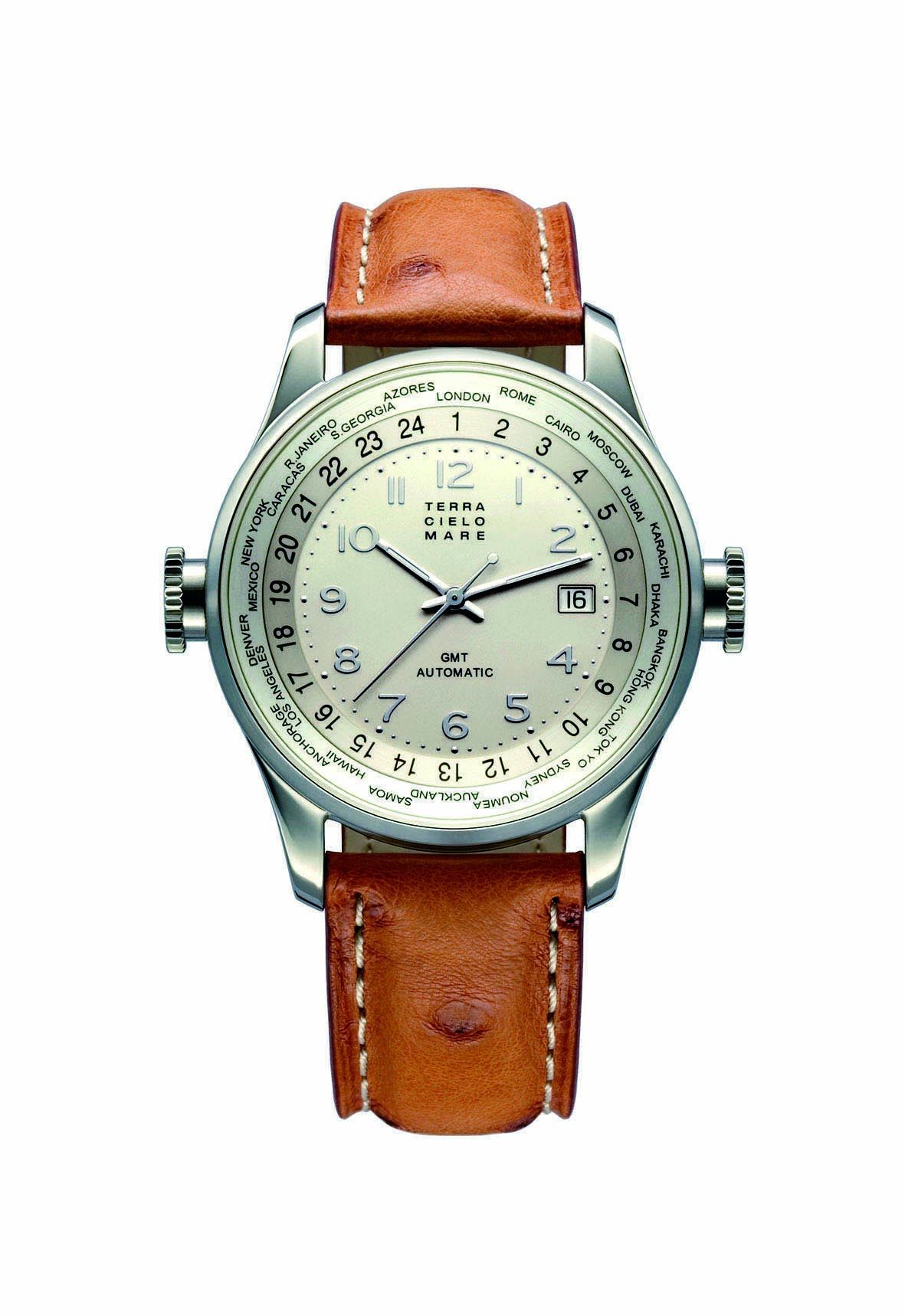 Worldwide GMT Automatic Watch, Silver Dial With Leather Strap